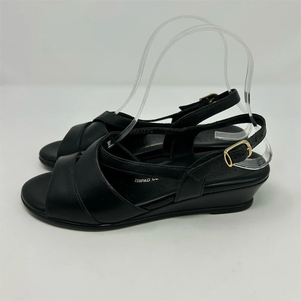 SAS Caress Women's Slingback Wedge Sandals Black Tripad Comfort Size 6.5 M